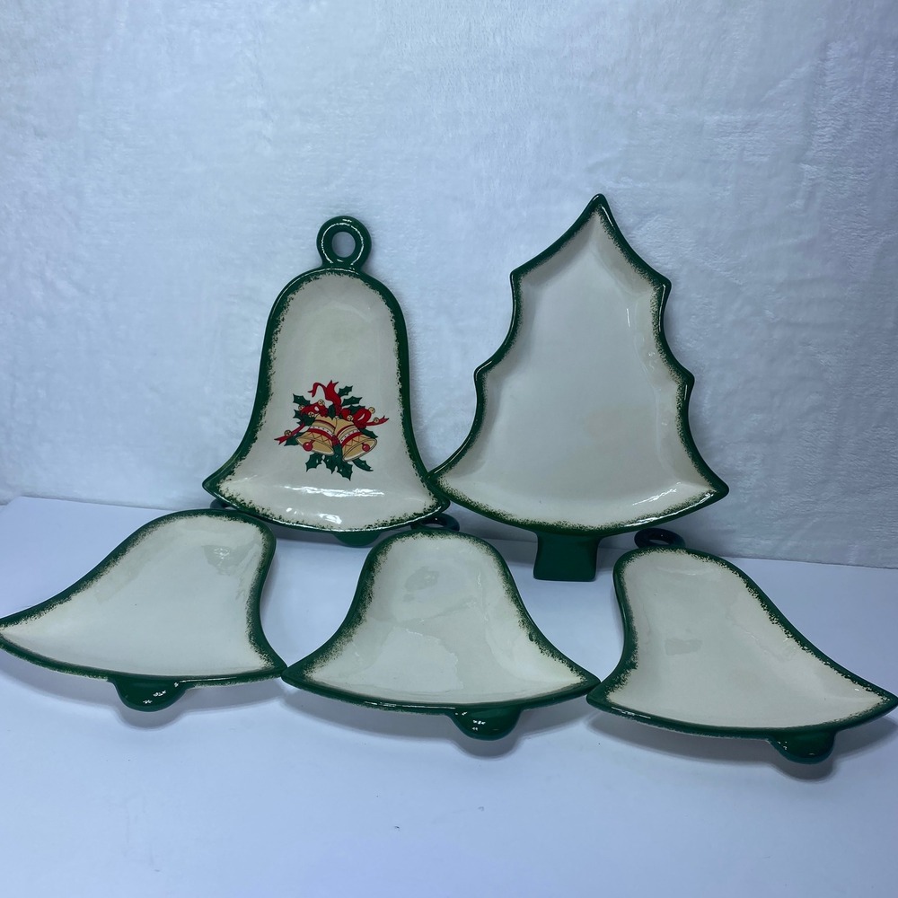 Signed Christmas Bell Plates Set of 5 Holiday Serving‎ Dishes Festive Decor